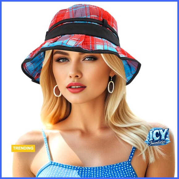 Foldable Plaid Bucket Hat with Chin Strap Sun Protection Outdoor main image 4